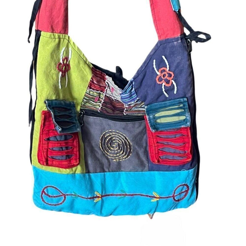 Boho crossbody bag slouchy patchwork distressed cotton bag.